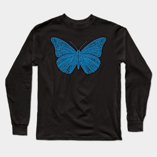 Butterfly design created using line art - blue version Long Sleeve T-Shirt